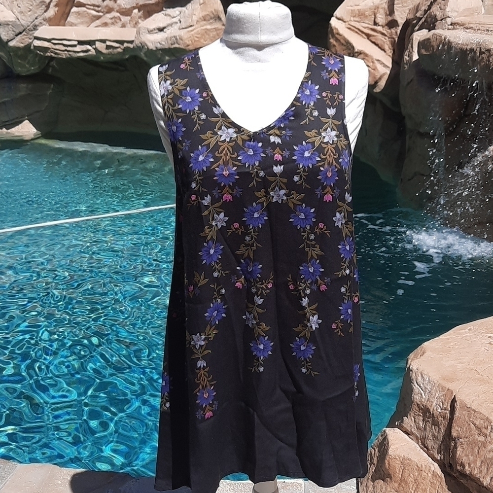 Urban Outfitters black purple floral vneck sleeveless dress extra small